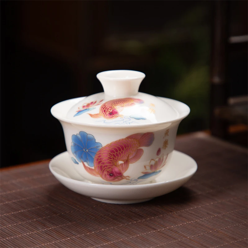 白瓷三才盖碗带盖泡茶杯单个盖碗家用茶碗