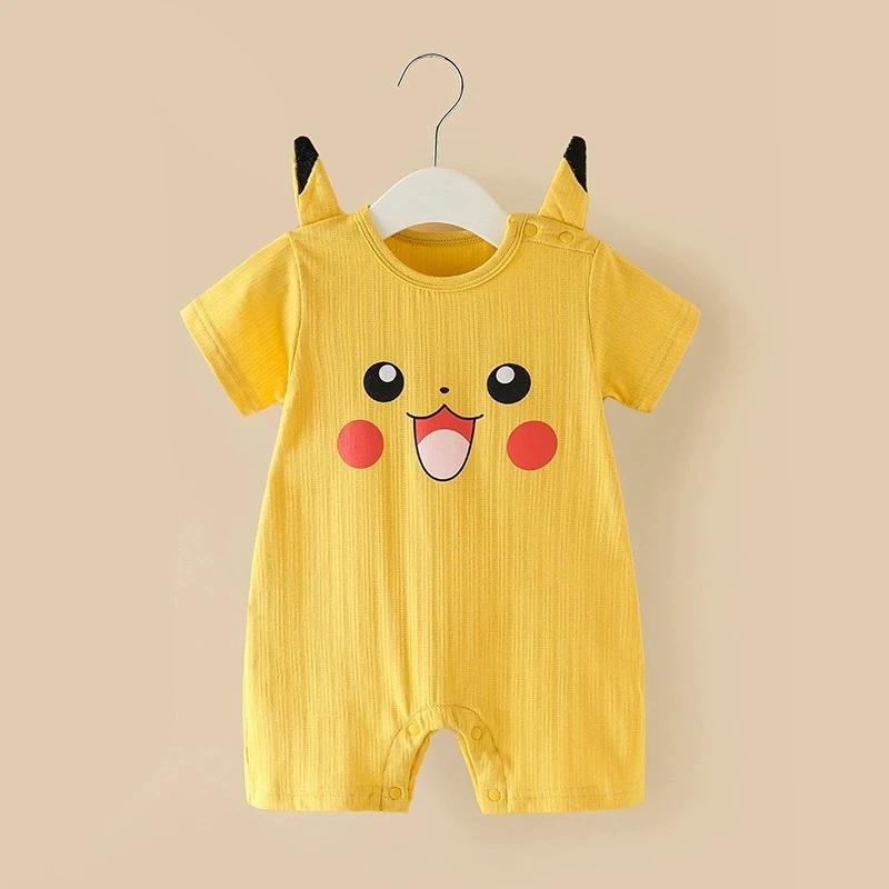 比卡丘婴儿夏季衣服可爱薄款四个多月宝宝夏天连体衣百天哈衣爬服