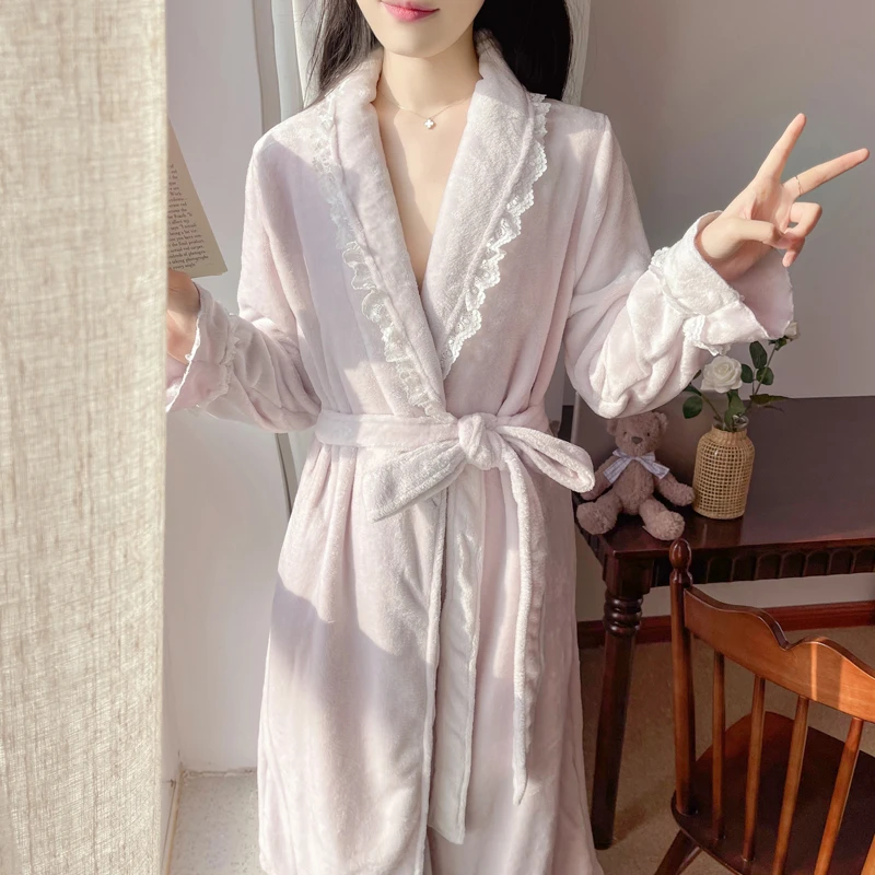 BIEN睡袍女秋冬季2024新款甜美可爱公主风家居服可外穿珊瑚绒加厚