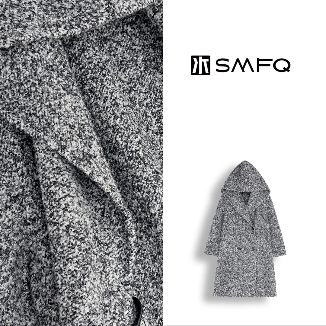 水木夫妻“纤维皇后”雪花纹骆马绒锁温慵懒连帽大衣