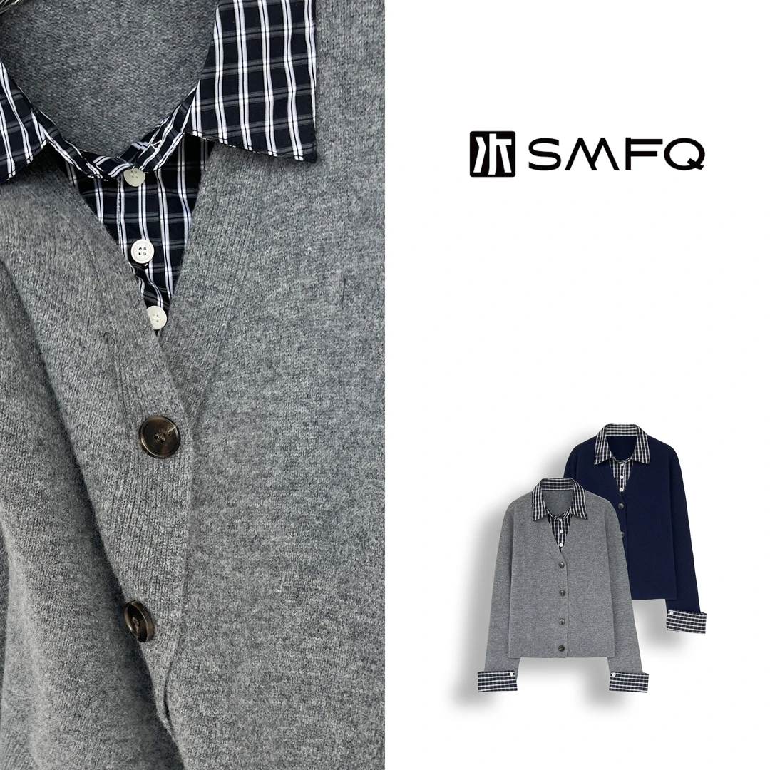 水木夫妻“苏格兰”羊毛混纺格子衬衫假两件毛衣