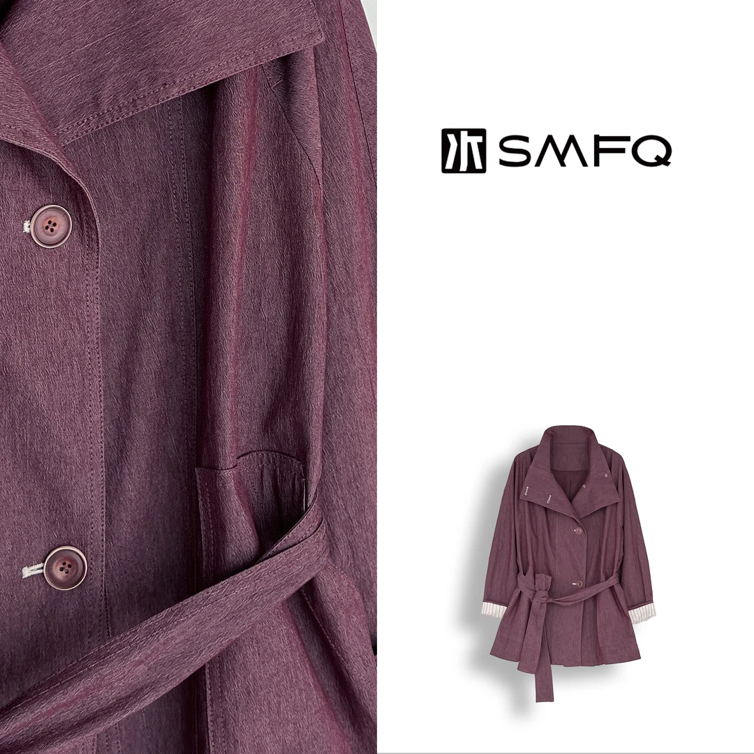 水木夫妻“英伦伯爵”酷飒立领风衣外套SM5407