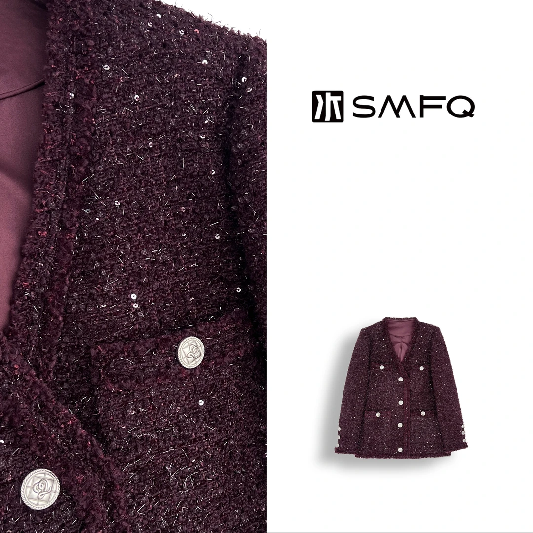 水木夫妻”安可拉红“低调复古粗花呢毛小香风外套