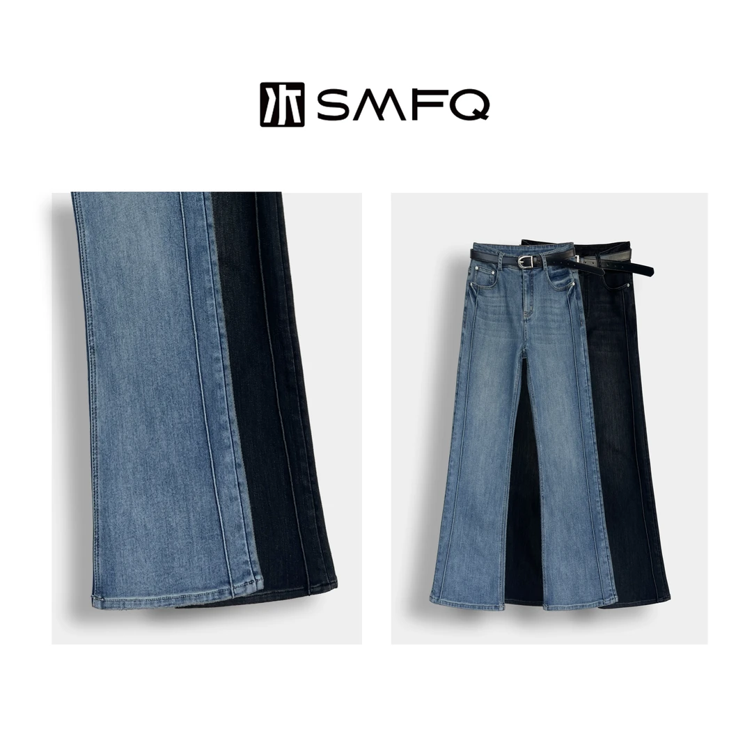 水木夫妻“自带超模腿”显瘦加绒牛仔线条喇叭裤/2261