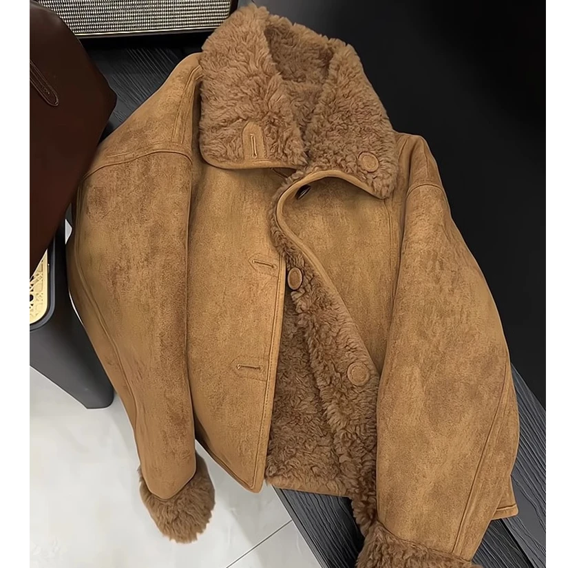 休闲百搭皮毛一体外套女冬季新款大码加厚保暖羊羔毛宽松显瘦上衣