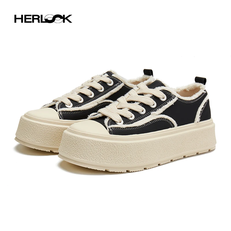 【旗舰专属】HERLOOK面包糠厚底增高毛边板鞋女百搭休闲鞋小白鞋