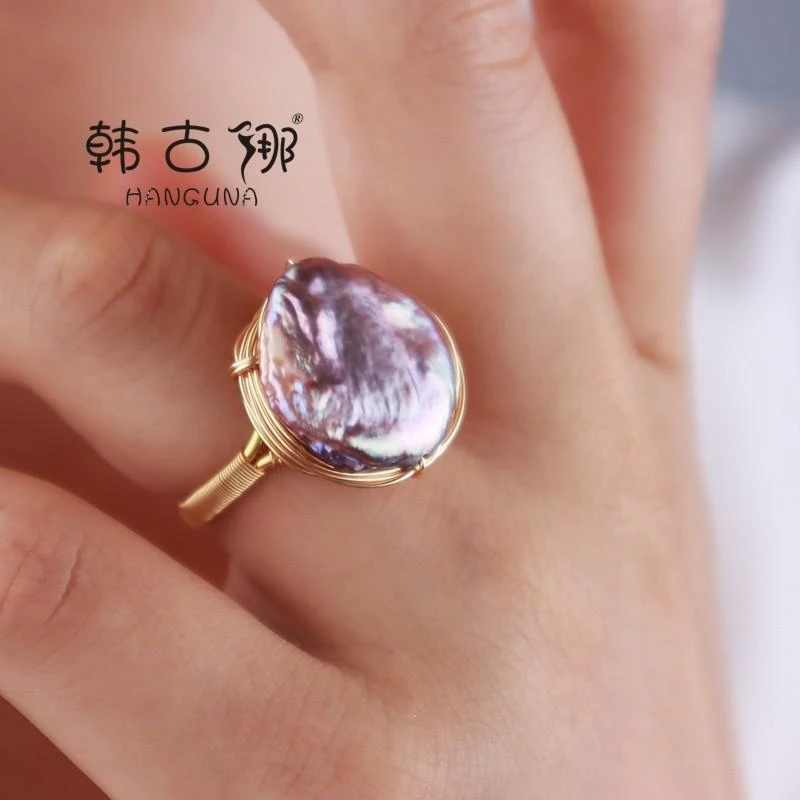 天然淡水珍珠戒指女轻奢小众设计指环炫彩纽扣圆形手饰品珠宝首饰