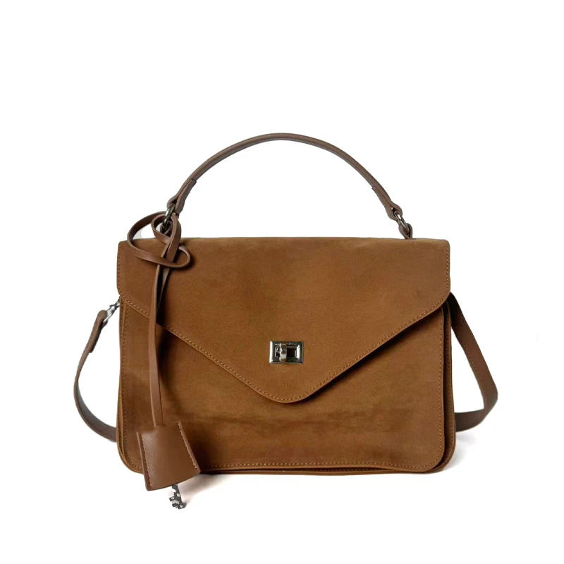 鹿亚森反绒皮复古轻奢大容量通勤风单肩斜挎邮差包【六】