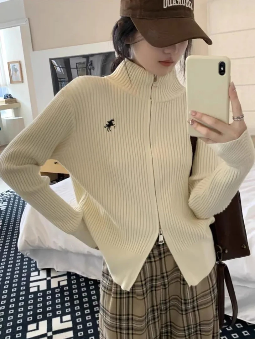 花倾慕高领双拉链刺绣毛衣女2024新款开衫上衣外套长袖针织衫998