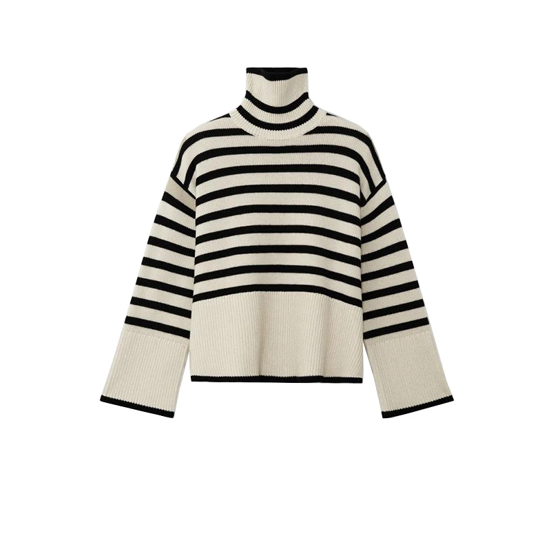 KIM 北欧小众设计师 TT高领条纹毛衣女宽松休闲长袖针织外穿秋冬