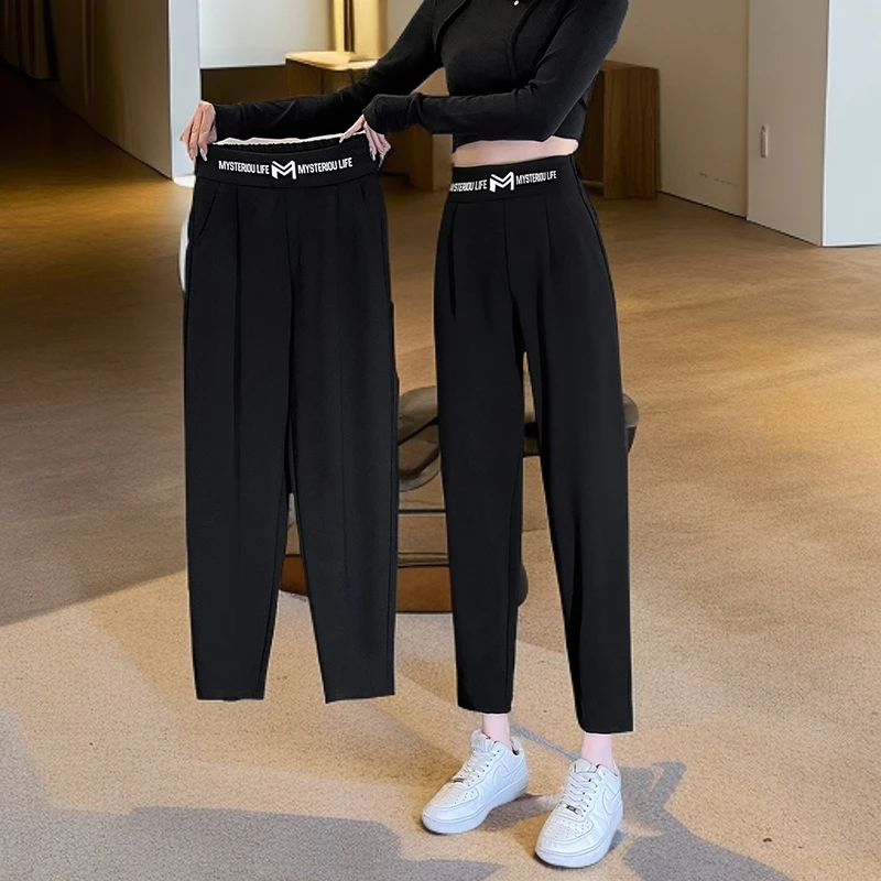 哈伦裤子女2025新款夏季宽松高腰显瘦直筒休闲运动黑色小脚萝卜裤