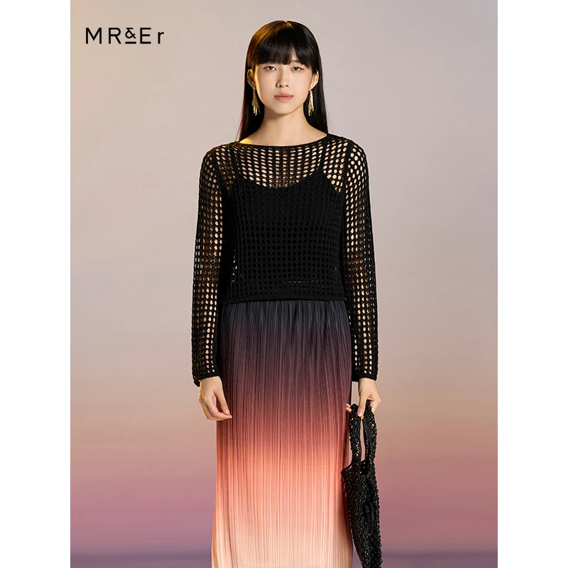 简约镂空设计时尚百搭圆领针织衫罩衫R4A51222