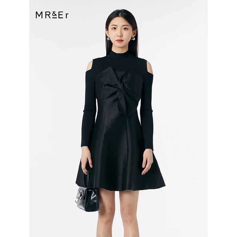 【品牌折扣】异材质拼接长袖连衣裙R3C90434