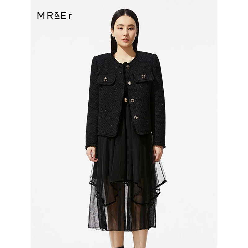 【小余专属】连衣裙气质针织方领长袖拼接小黑裙R3D91732