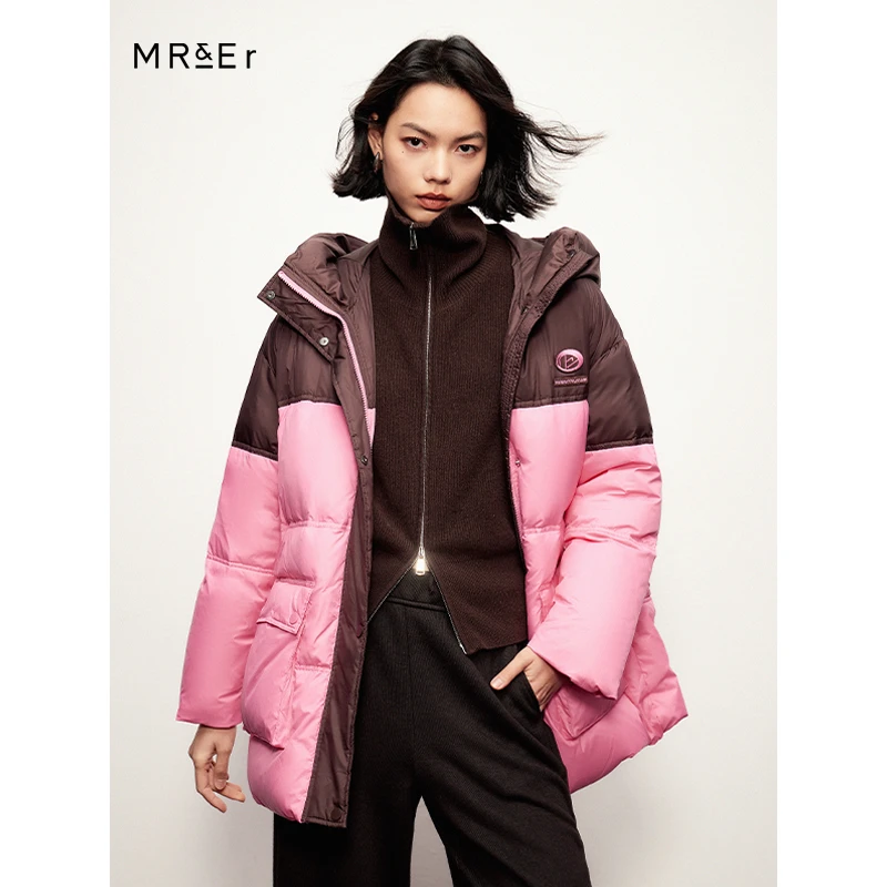 【诗语专属】撞色连帽白鸭绒羽绒服宽松通勤加厚外套R3D01663