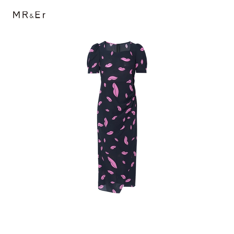 【小余专属】法式方领中长款气质印花连衣裙R3B90128