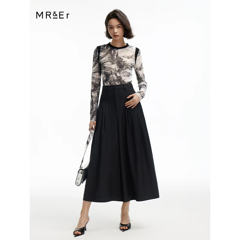 【小余专属】撞色拼接印花圆领复古长袖t恤女柔软舒适上衣R4A81022