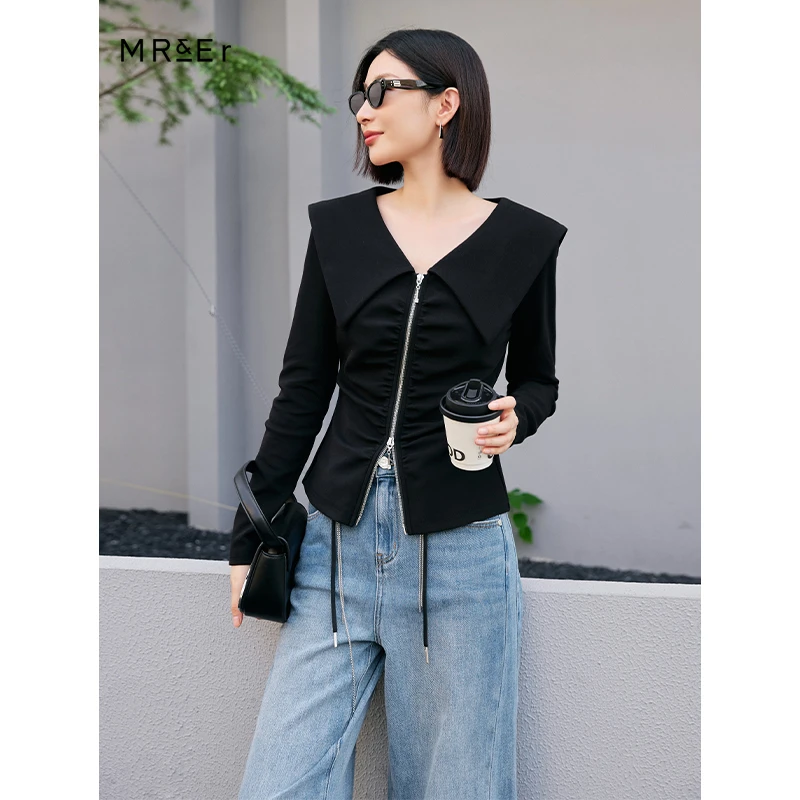 设计感拉链门襟大翻领长袖小衫R3C22762