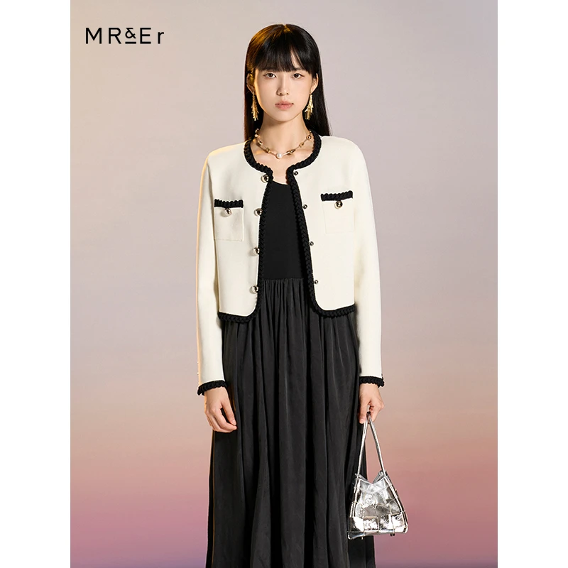 【女乔专属】法式小香风撞色金属扣圆领针织衫开衫R4A50762