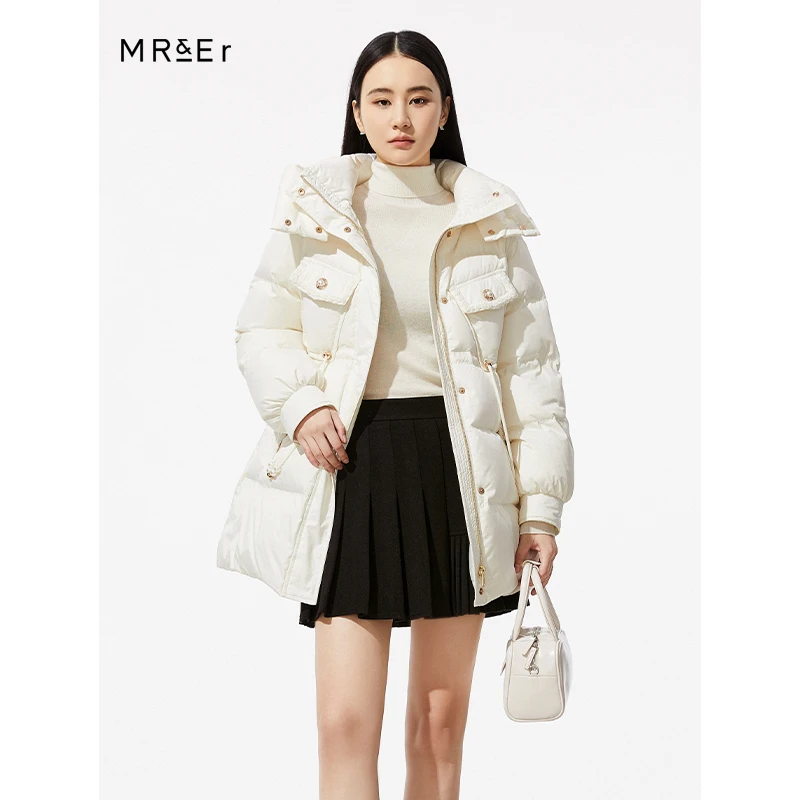 【诗语专属】冬季新品小香风织带装饰中长款羽绒服外套R3D05333