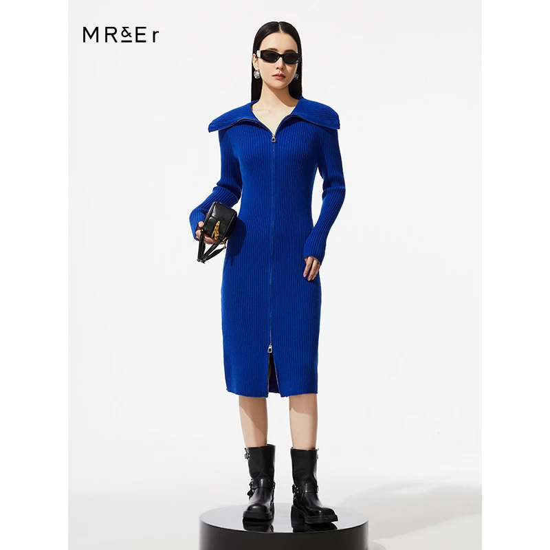 【品牌折扣】【反季清仓】设计感大翻领针织连衣裙R3D56121