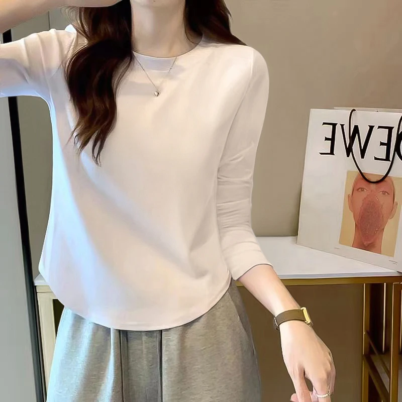 小个子白色长袖T恤打底衫2025年新款设计感下摆显瘦百搭上衣女装