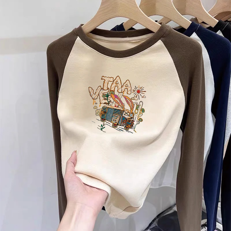 插肩长袖t恤女内搭秋季2025新款撞色小个子精致打底衫亲肤上衣服