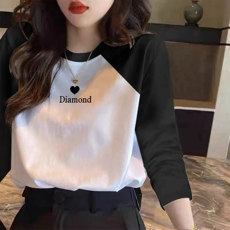 插肩撞色长袖t恤女2025新款美式复古宽松设计感显瘦百搭亲肤上衣