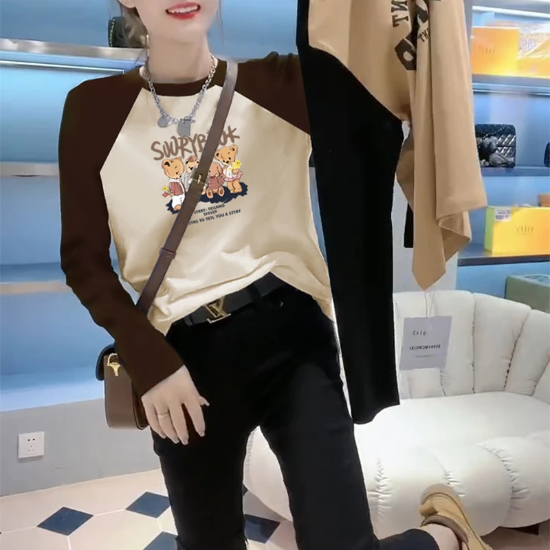 插肩长袖t恤女内搭打底衫2025春秋季宽松显瘦上衣设计感小众圆领