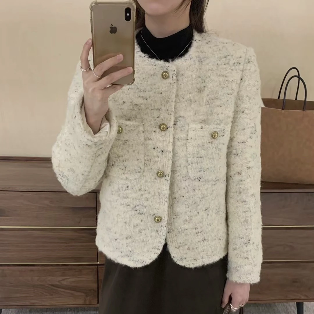 圆领高品质小香风外套韩系单排扣百搭上衣