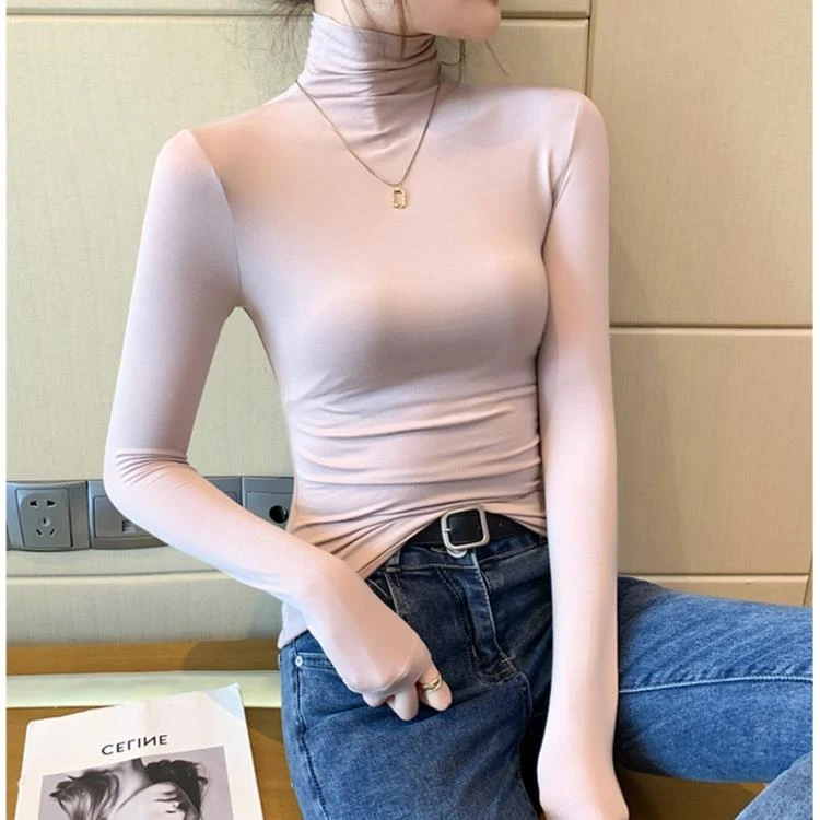 莫代尔高领打底衫女春秋冬洋气内搭2023新款堆领薄绒新款潮牌女装