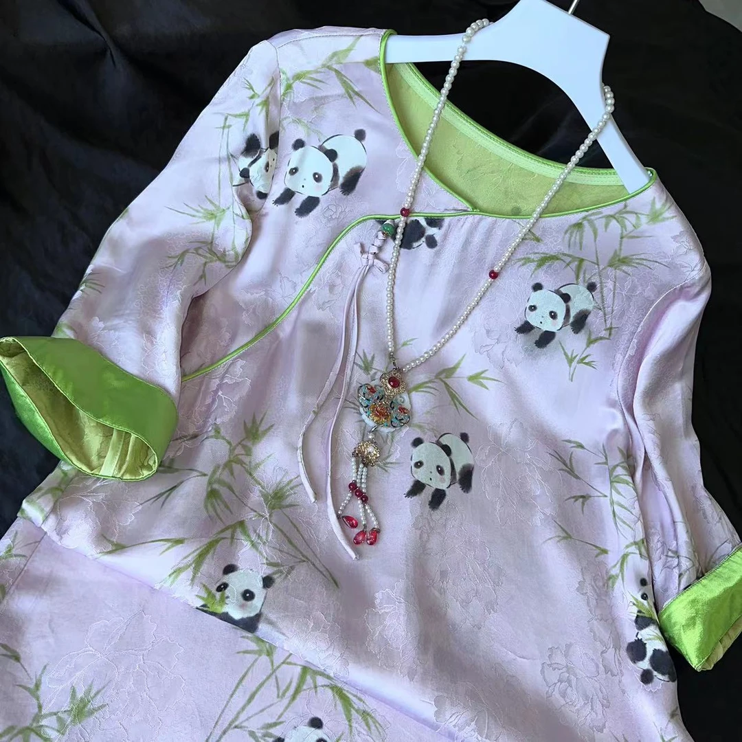 2210-常熟新中式【熊猫抱竹】夏季新款气质国风中长款时尚连衣裙