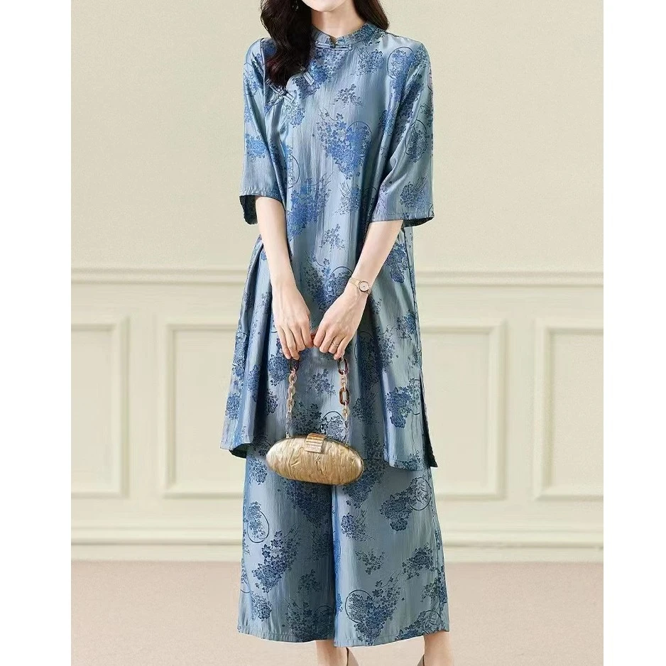 2206-如意拜年服中式复古2023年新款重磅手工盘扣开叉气质套装