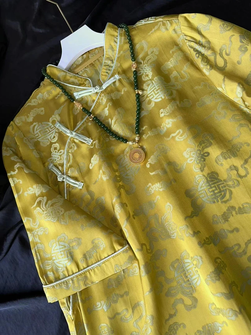 2438-常熟新中式【祥云】夏季新款复古重磅长款中国风设计师连衣裙