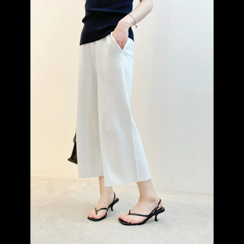 【文娜可】松弛感阔腿裤奶奶裤女夏宽松直筒松紧腰薄款休闲裤S275-1