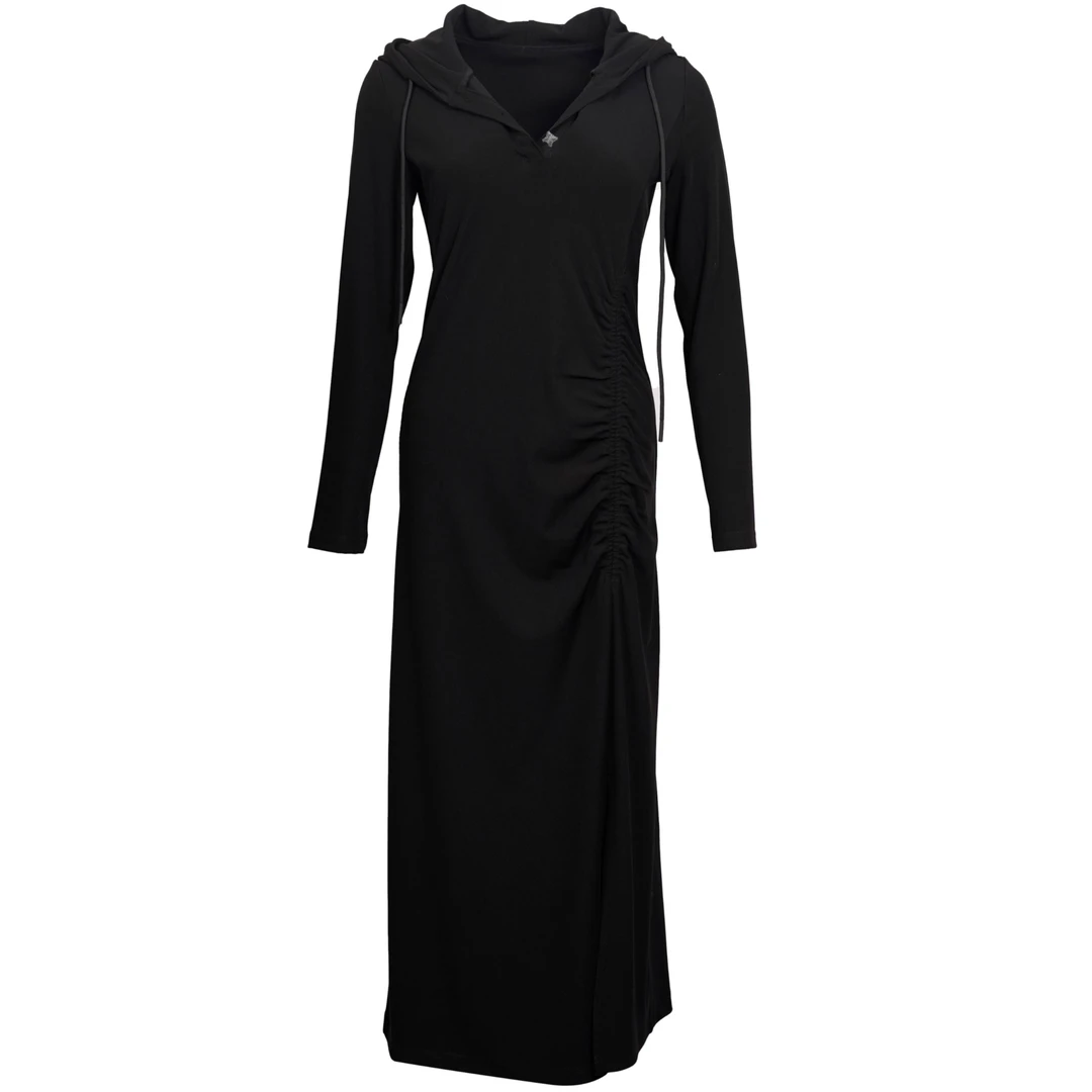 DNCY连帽针织裙修身裙子显瘦气质长袖时尚休闲女士黑色DA34130100