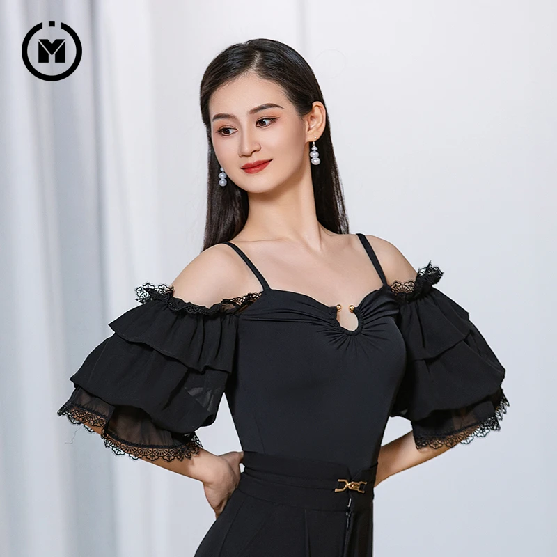 IAMYC摩登新款摩登舞服女成一字肩连体衣练功服上衣B10087
