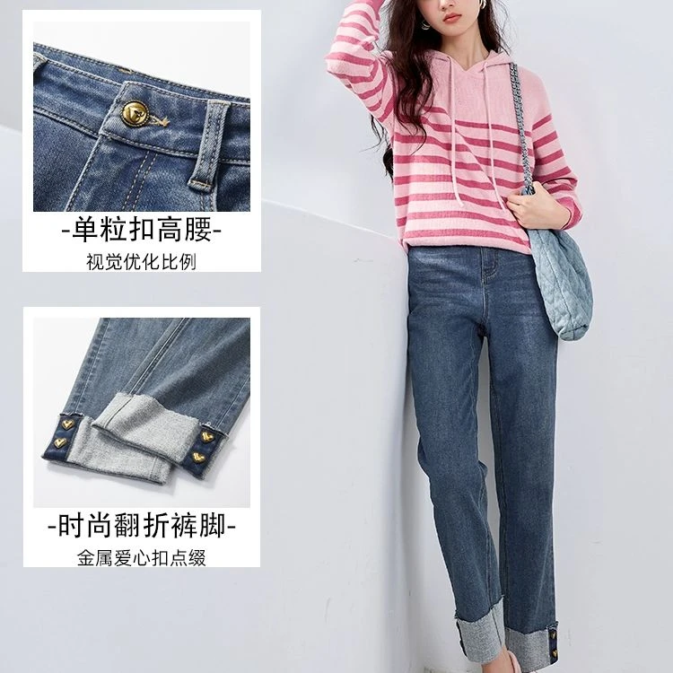 【邱莹莹专享】K634714牛仔裤 香影灰色直筒牛仔裤女高腰citywarm