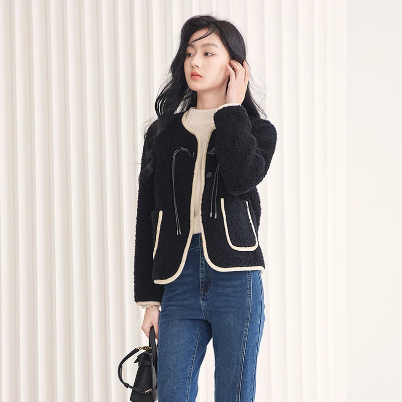 W3093718短外套 香影外套女短款2024年秋冬季新款颗粒毛绒小个