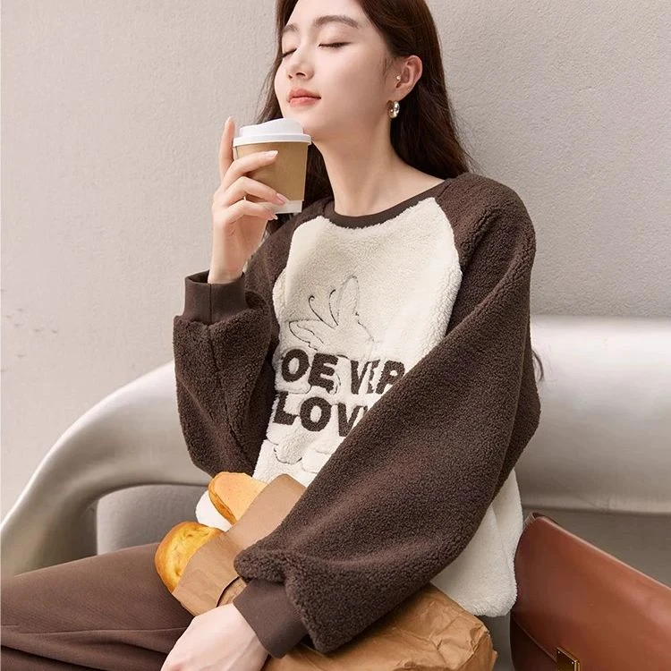 【金拐子专属】4375卫衣 香影毛绒卫衣女2023秋冬新款美拉德圆