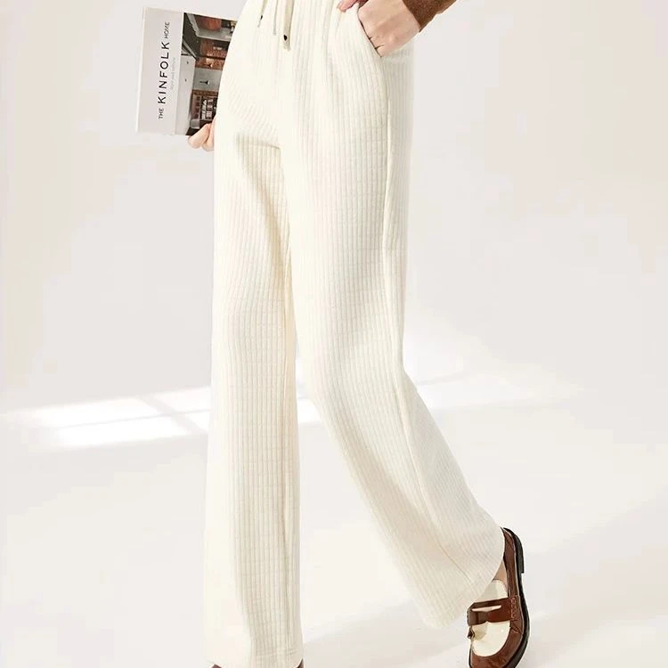 【程钱钱专属】K634745休闲裤 香影米白色垂感直筒休闲裤女2024秋