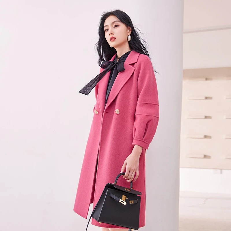 【余小夏】V3101774毛呢外套 香影双面呢大衣女2024冬季新款呢子