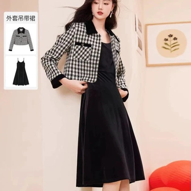 【小云总专享】T841057时尚套装 香影复古名媛小香风套装裙黑色