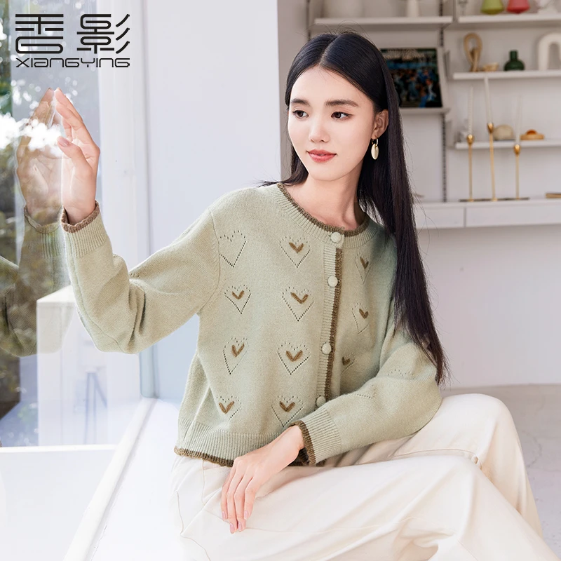 【阿黎家】Z833177毛针织衫 香影爱心针织开衫外套女2024春秋新