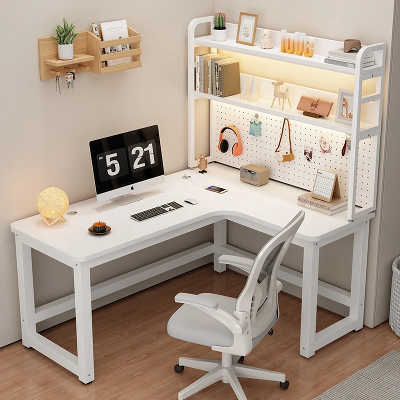 奶油风桌搭洞洞板转角电脑桌学习桌家用书桌办公桌电脑台式电竞桌