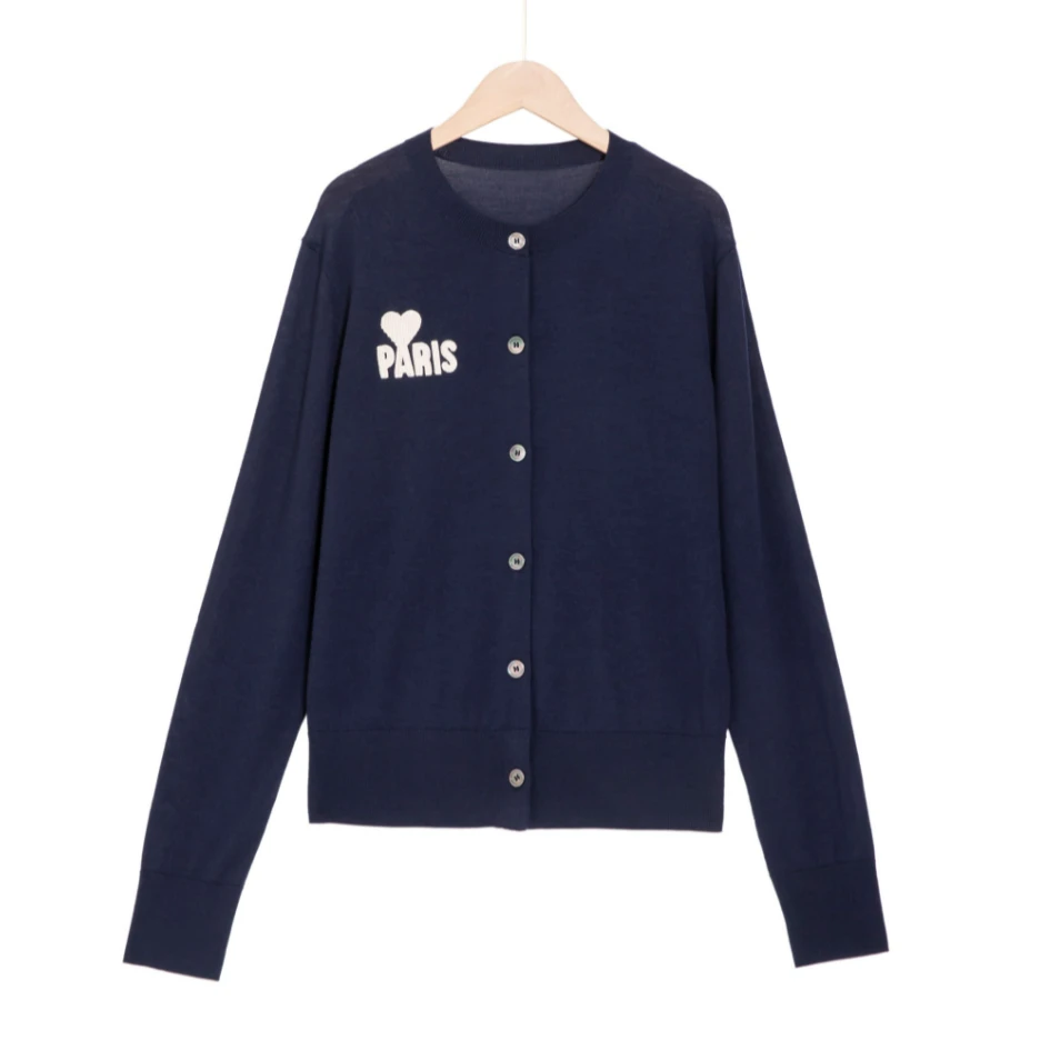 【Rumi时装】心意满满 爱心字母羊毛开衫气质圆领针织开衫4219ks