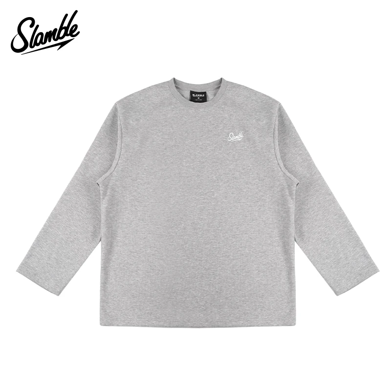 SLAMBLE秋冬新款加厚长袖t恤男圆领宽松套头运动男生衣服高级感