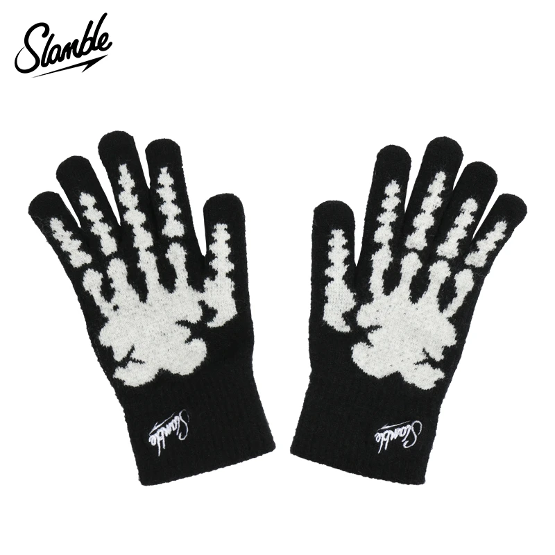 SLAMBLE冬季新款触屏硅胶防滑手套篮球运动投篮保暖全指毛线手套