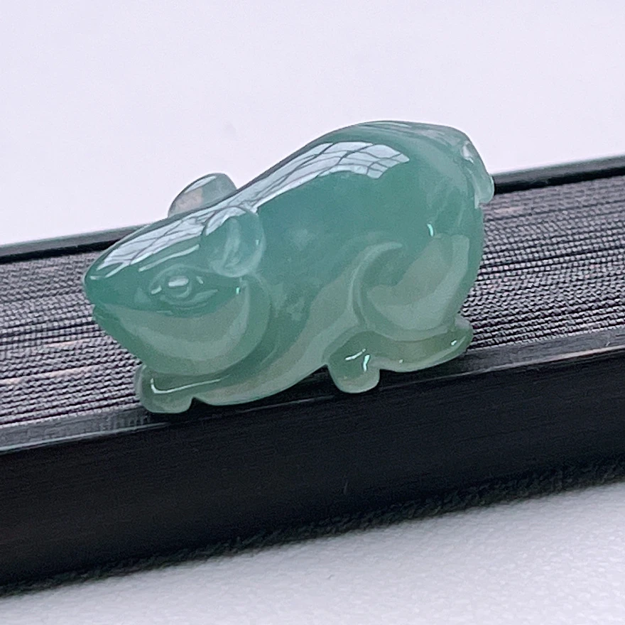 缅甸玉器正品天然A货翡翠飘花飘绿生肖小老鼠吊坠u12