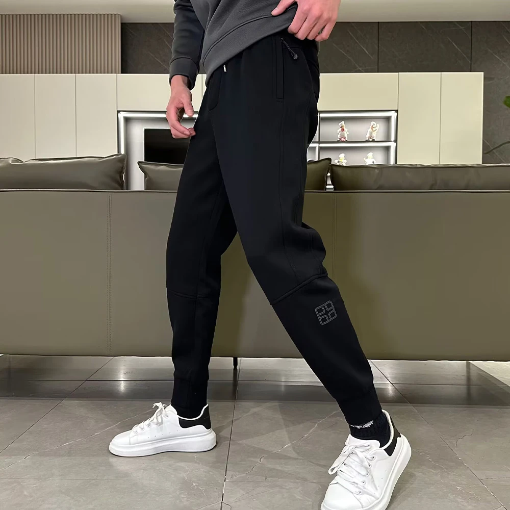 卫裤男秋冬束脚男裤运动裤百搭潮流印花黑色长裤修身小脚休闲裤